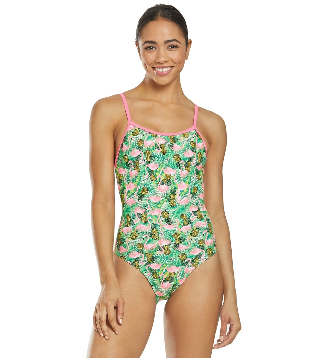 Flamingo Frenzy Thin Strap One Piece Swimsuit