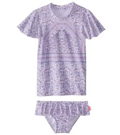Seafolly Girls Girls' Peacock Paisley Rashie Set (Baby, Toddler, Little Kid)
