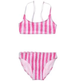 Girls' Fiesta Stripe Shirred Crop Two Piece Bikini (Big Kid)