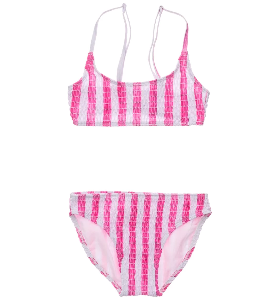 Girls' Fiesta Stripe Shirred Crop Two Piece Bikini (Big Kid)