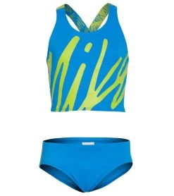 Nike Girls' Script Logo Crossback Two Piece Mid Bikini Set (Big Kid)