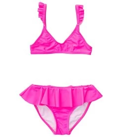Girls' Neon Queen Pink Frilled Bikini Set (Little Kid, Big Kid)