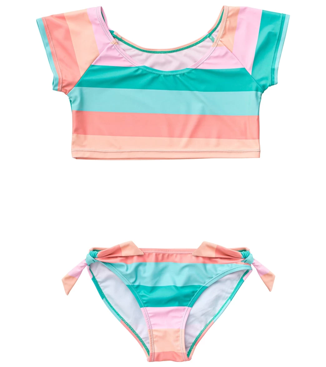 Girls' Sunset Stripe Crop SS Rash Top Set (Toddler, Little Kid, Big Kid)