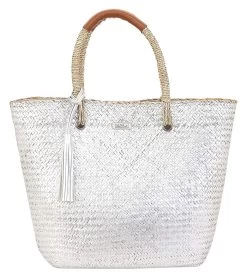 Silver Metallic Straw Shoulder Tote