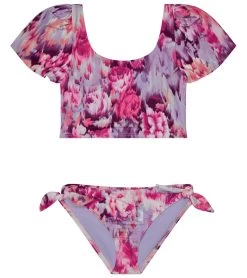 Splendid Girls' Amalfi Floral Puff Sleeve Two Piece Bikini Set (Big Kid)