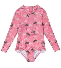 Girls' Palm Paradise Long Sleeve One Piece Swimsuit (Toddler, Little Kid, Big Kid)