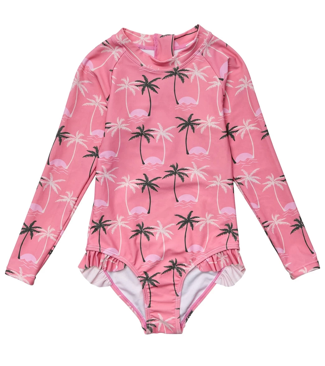 Girls' Palm Paradise Long Sleeve One Piece Swimsuit (Toddler, Little Kid, Big Kid)