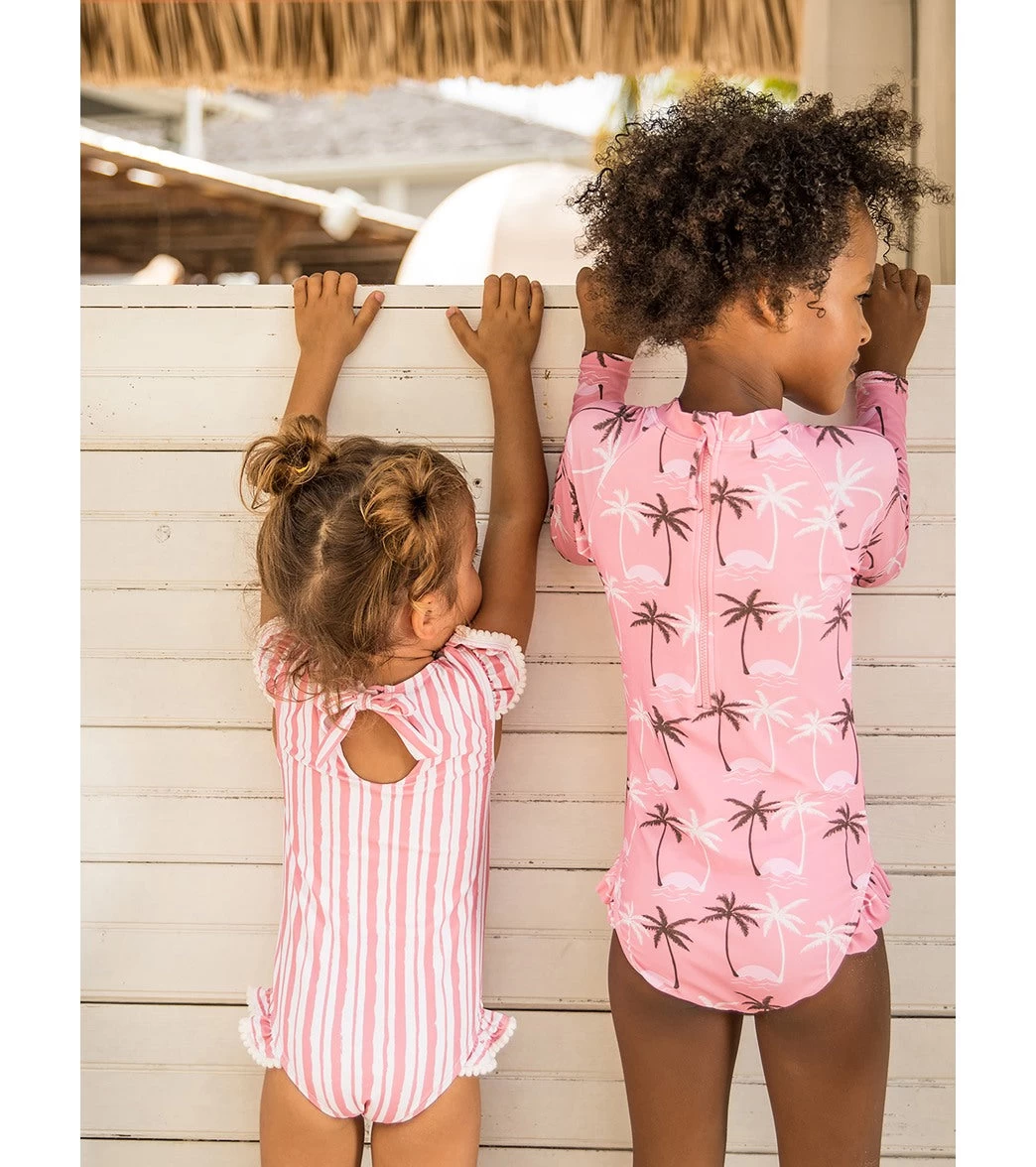 Girls' Palm Paradise Long Sleeve One Piece Swimsuit (Toddler, Little Kid, Big Kid) - Image 4