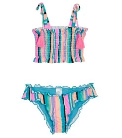 Girls' Playa Stripe Smocked Two Piece Bikini Set (Big Kid)